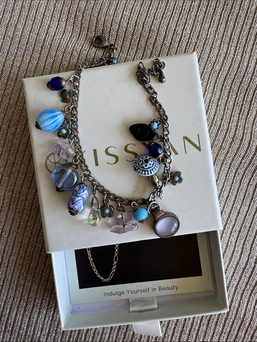 Vintage Silver Charm Anklet with Blue Accent Beads! 💙🩵🧿🪬